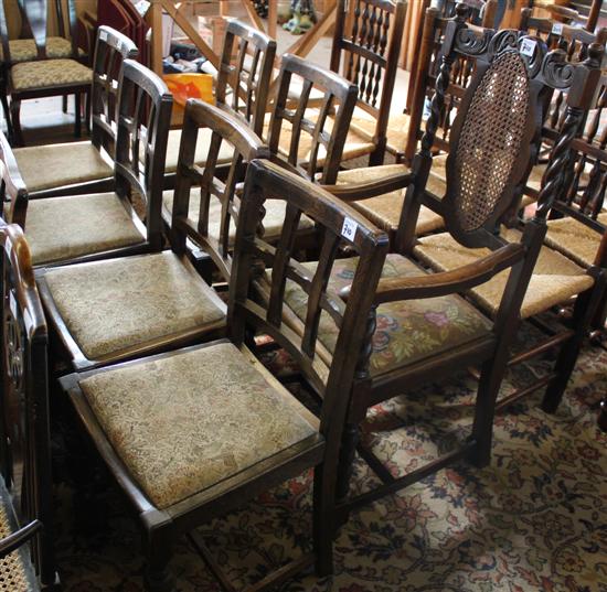 Six oak dining chairs & an elbow chair